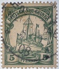 Travelstamps: GERMAN NEW GUINEA STAMPS Kaiser’s Yacht, 5 Pfennig UnWmk Used, Ng