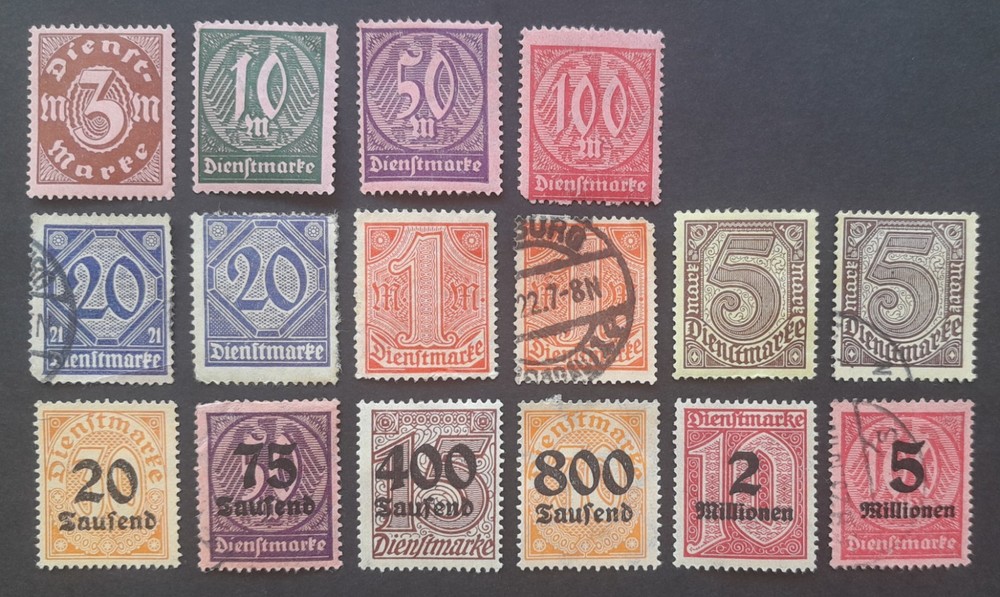 Germany 1920 – 1923 Dienstmarke MH & Used stamps & Inflation Surcharges
