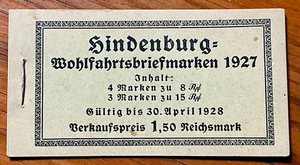 Germany 1927 Complete Hindenburg Welfare Booklet Pane w Cover B33 B34 MNH/OG