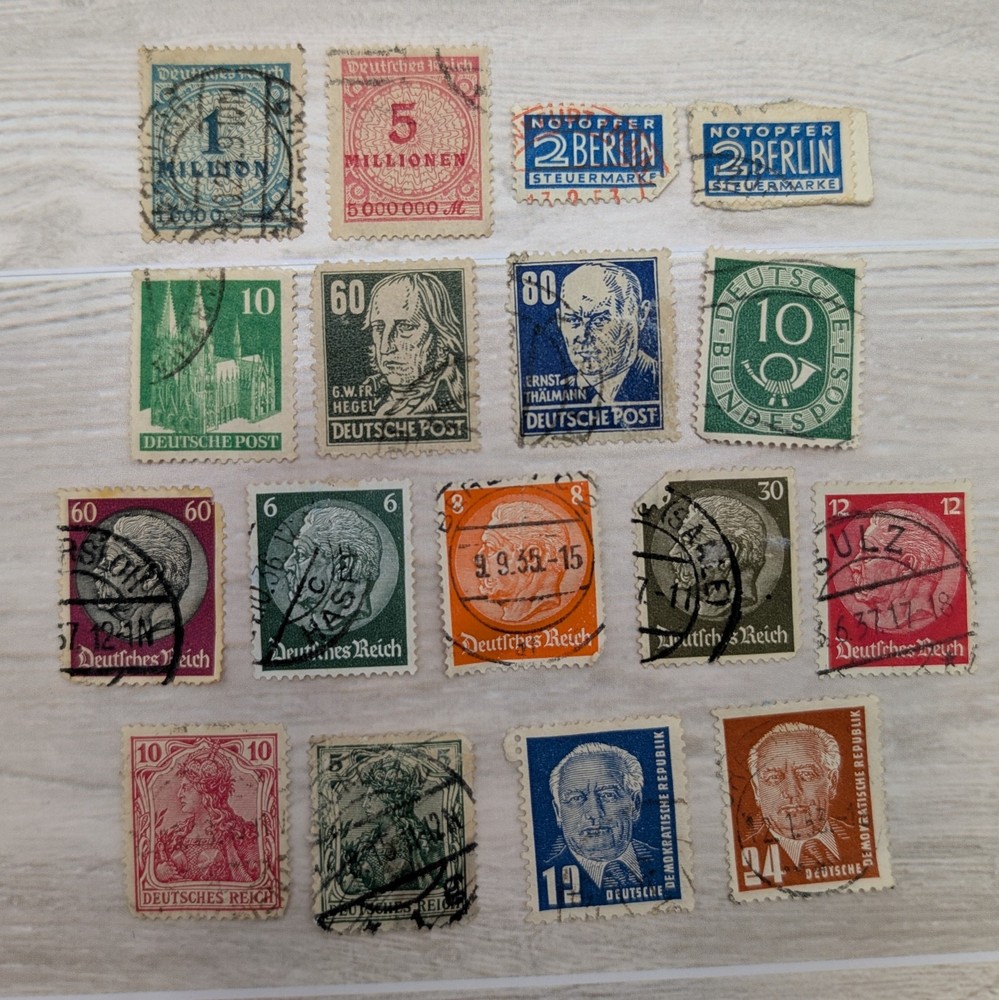 Vintage German Stamp Lot – 17 Mixed Used – Reich, Hyperinflation, Notopfer