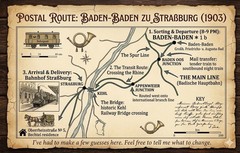 1903 Baden-Baden to Strassburg Postcard Germania 5pf Violet Cachet Mail Route .