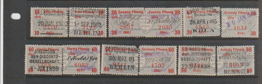 6 GERMANY 1907 20pf+20pf-80pf+80pf Stock Transfer Revenue Used