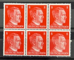 German 6 stamps block 1941 Mi:DR786 – Officials A Hitler 8 pf MNH /1012