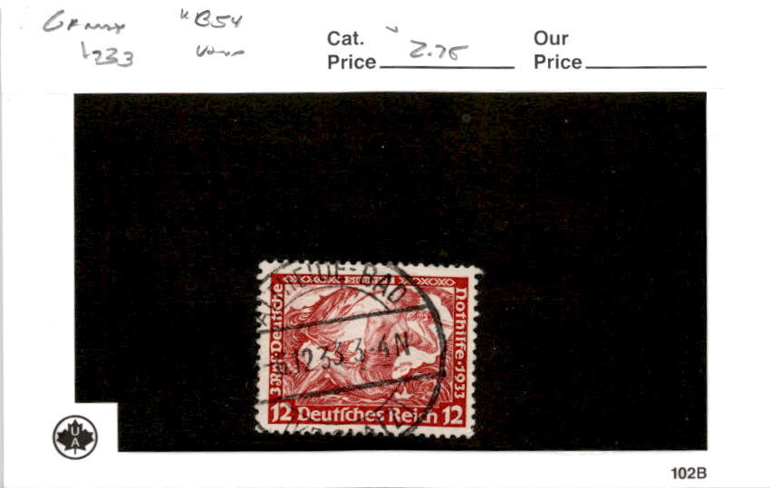 Germany, Postage Stamp, #B54 Used, 1933 Semi Postal (AF)