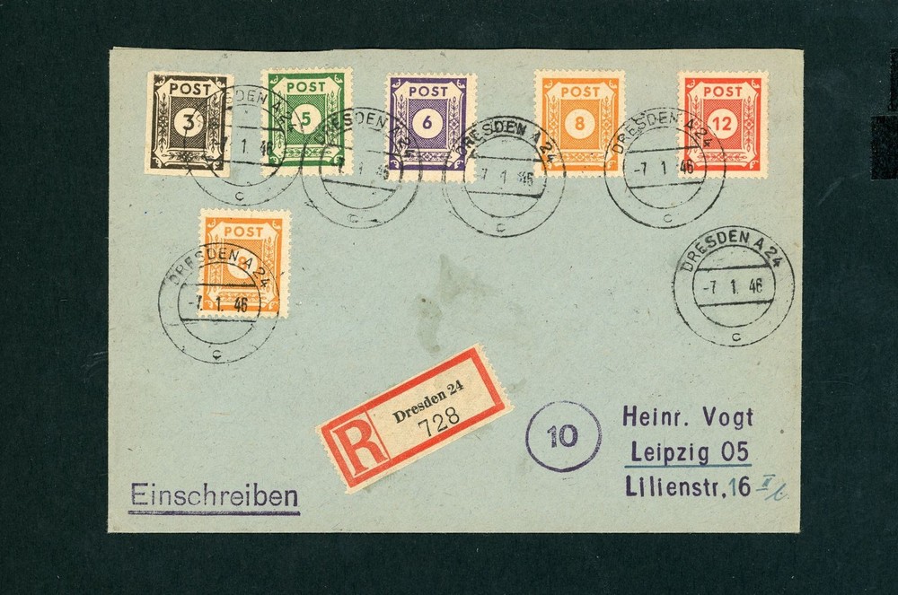 SBZ East Saxony Mixed franking Registered mail Dresden to Leipzig