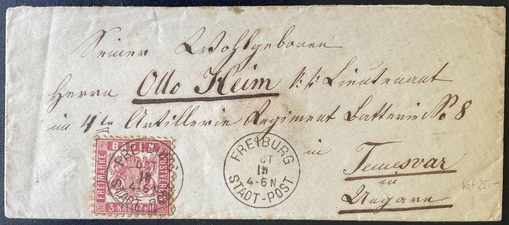 BADEN 1862 18 VERY BEAUTIFUL Letter to TEMESVAR Romania (Z9669