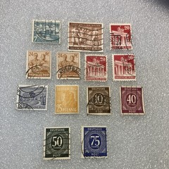 13 USED mixed varied Vtg. 1945-1955 Deutsche Post stamps; $1 Ships/A DEAL!