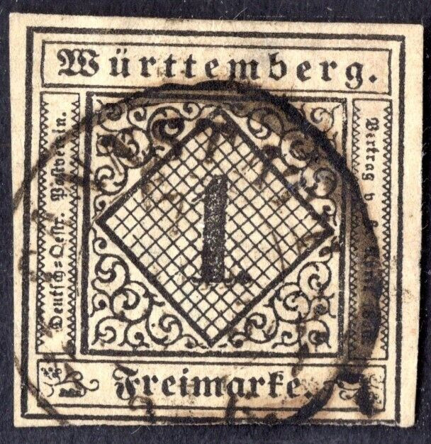 GERMANY WURTTEMBERG 1851 SCOTT #1