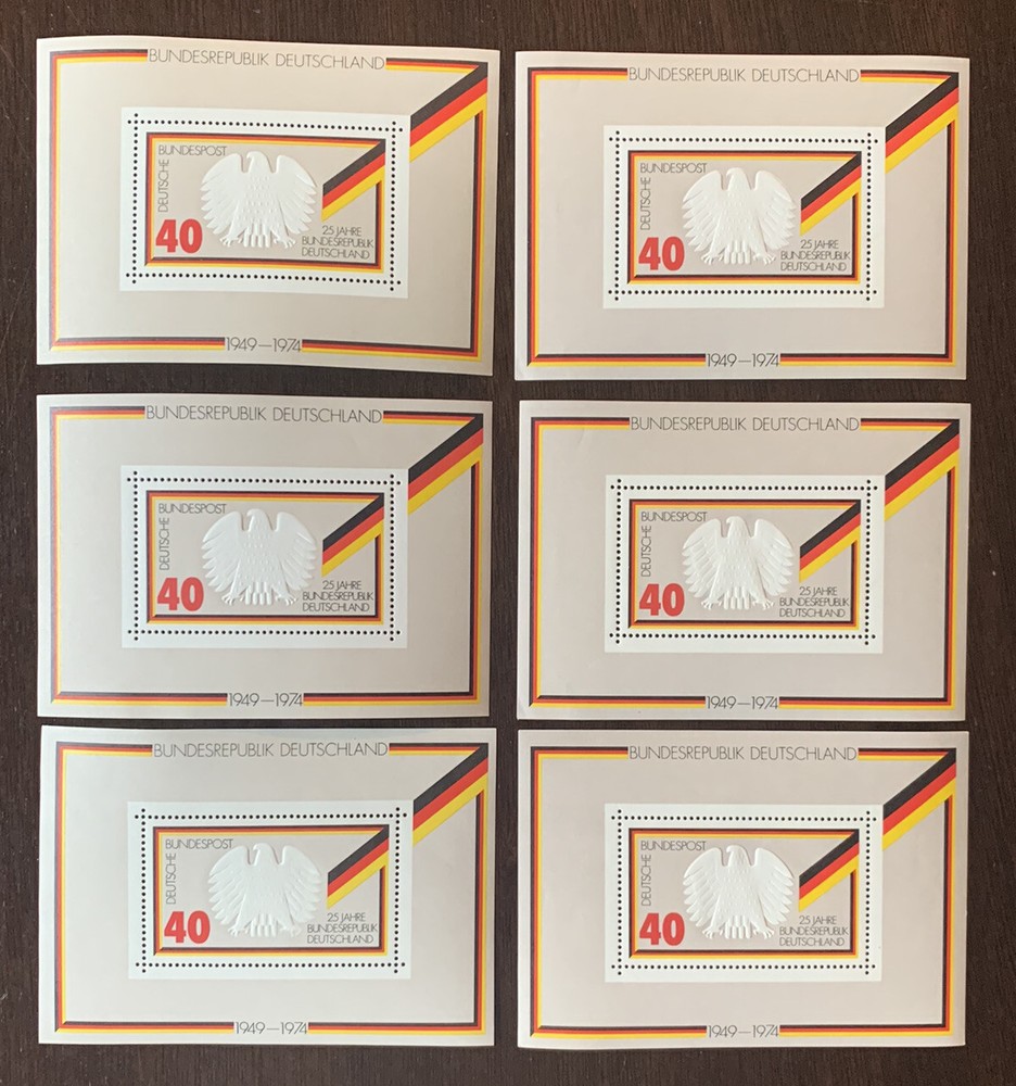 LOT OF 6 GERMANY 1974 MNH SOUVENIR SHEETS STAMPS 25TH ANNIVERSARY EAGLE