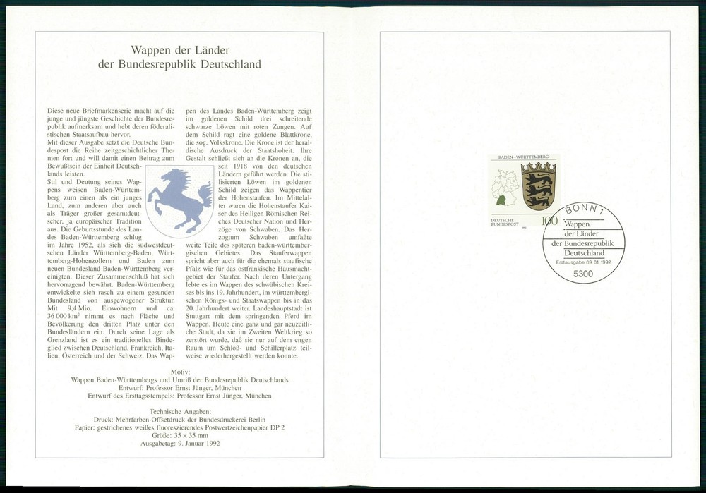 GERMANY FOLDER 1992/05 WAPPEN BLAZON BADEN-WÜRTTEMBERG