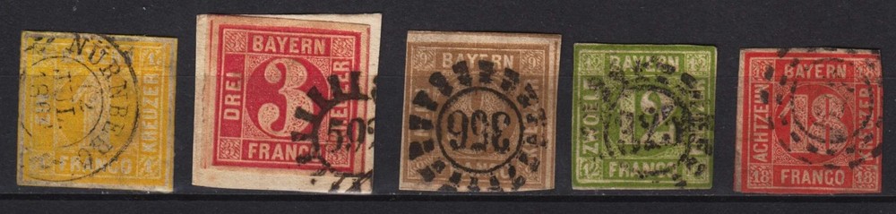 + 1862. GERMANY ALTDEUTSCHLAND BAYERN Mi # 8/13 COMPLETE SET USED