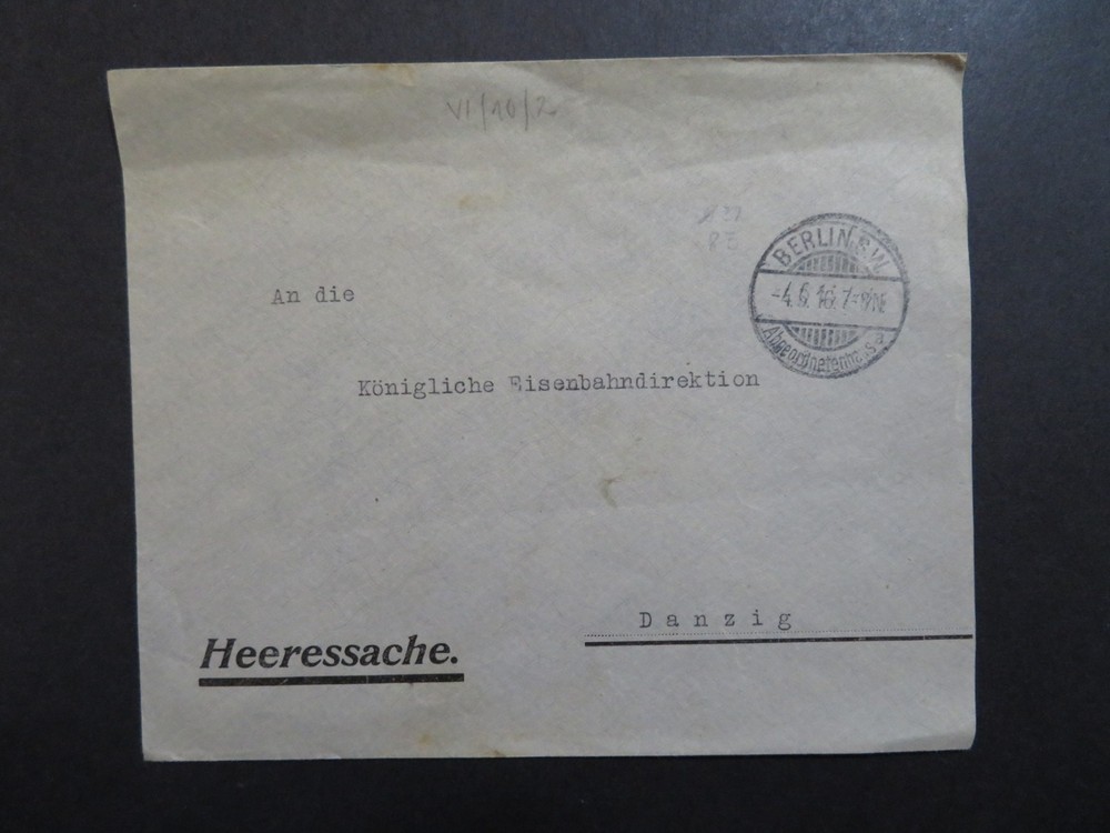 Germany 1916 Army Procurement Official Cover / Danzig / Minor Creasing – Z8462