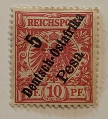Travelstamps; Germany East Africa Stamps Overprint 5 Pesa on 10pf Mint OG SIGNED