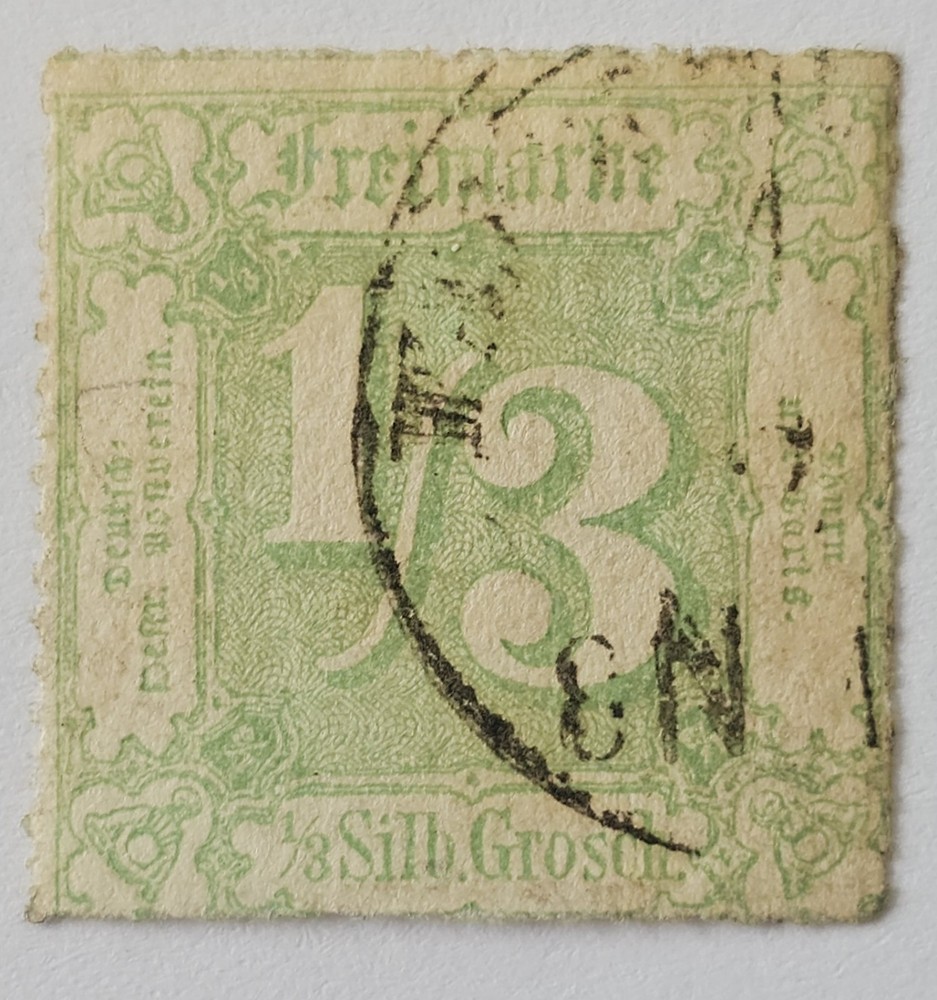 THURN & TAXIS SCARCE 1865 1/3Sgr Green rouletted Very Fine Used. €300