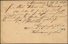 Germany 1878 Saxony Merseburg Paper Factory Stationery Postal Card to Schneeberg