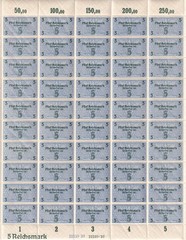 Stamp Germany Revenue Import Sheet WWII 3rd Reich War Era 500 MNH