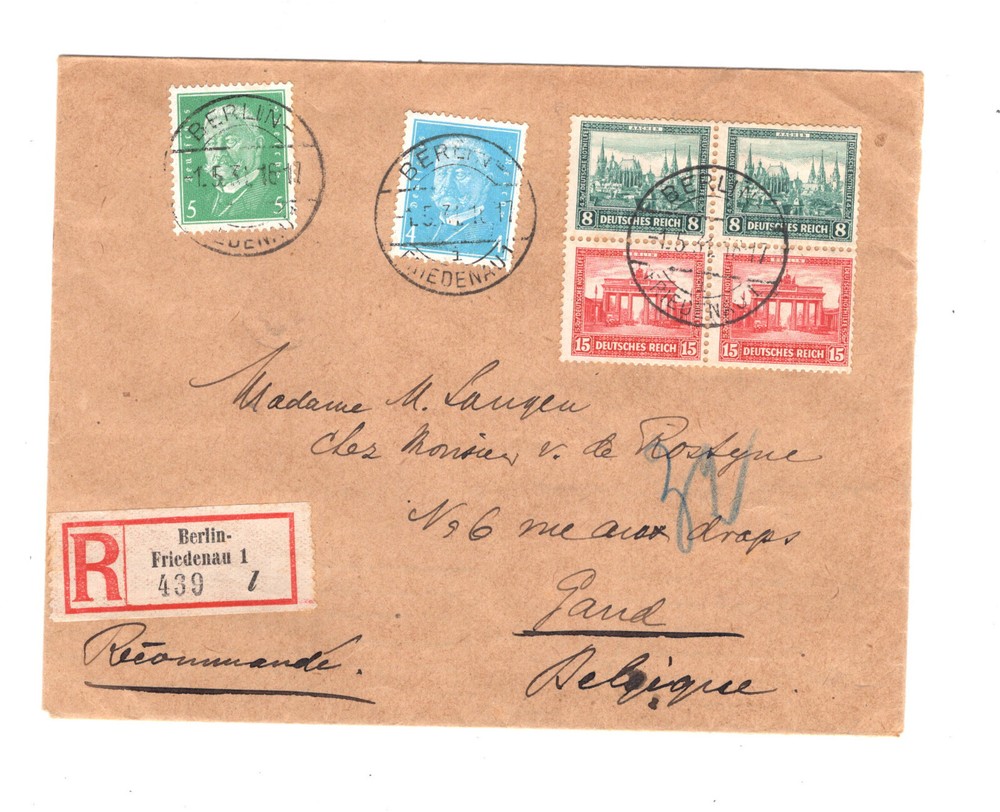 Germany nice franking registered cover to Belgium