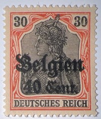 Travelstamps: Germany Offices in Belgium Stamps 30pf w/ 40c OP MOGH Wmk