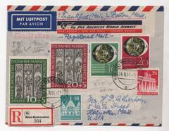 GERMANY TO US 1951 FRANKFURT REGISTERED AIR LETTER FRANKED MI. #139, 140, 141