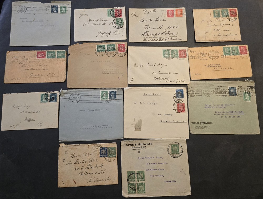 14 Imperial German & Third reich Era Covers all sent to the United States USA