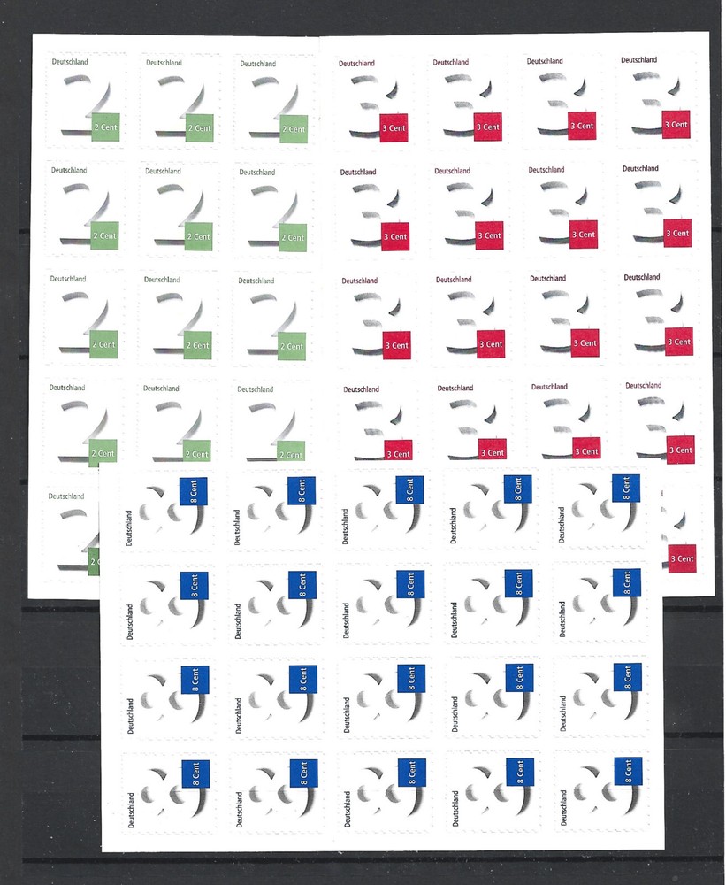 Germany ‚Cyphers‘ Complete Set 3 x 20 Sheets 2c, 3c, 8c Selfadhesive MNH !