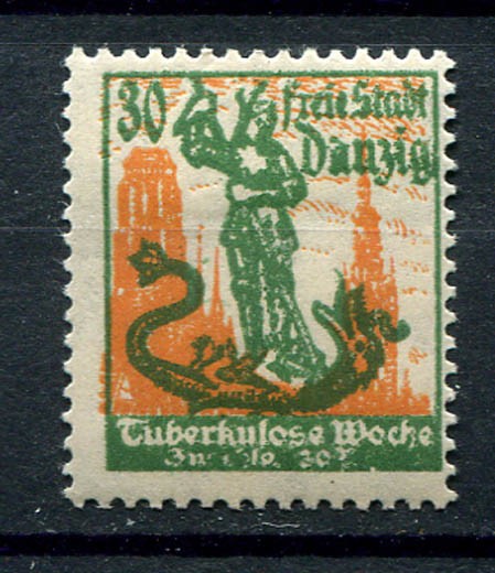 Danzig : Tuberculose semi-postal stamp – Michel # 90 from 1921 – mint
