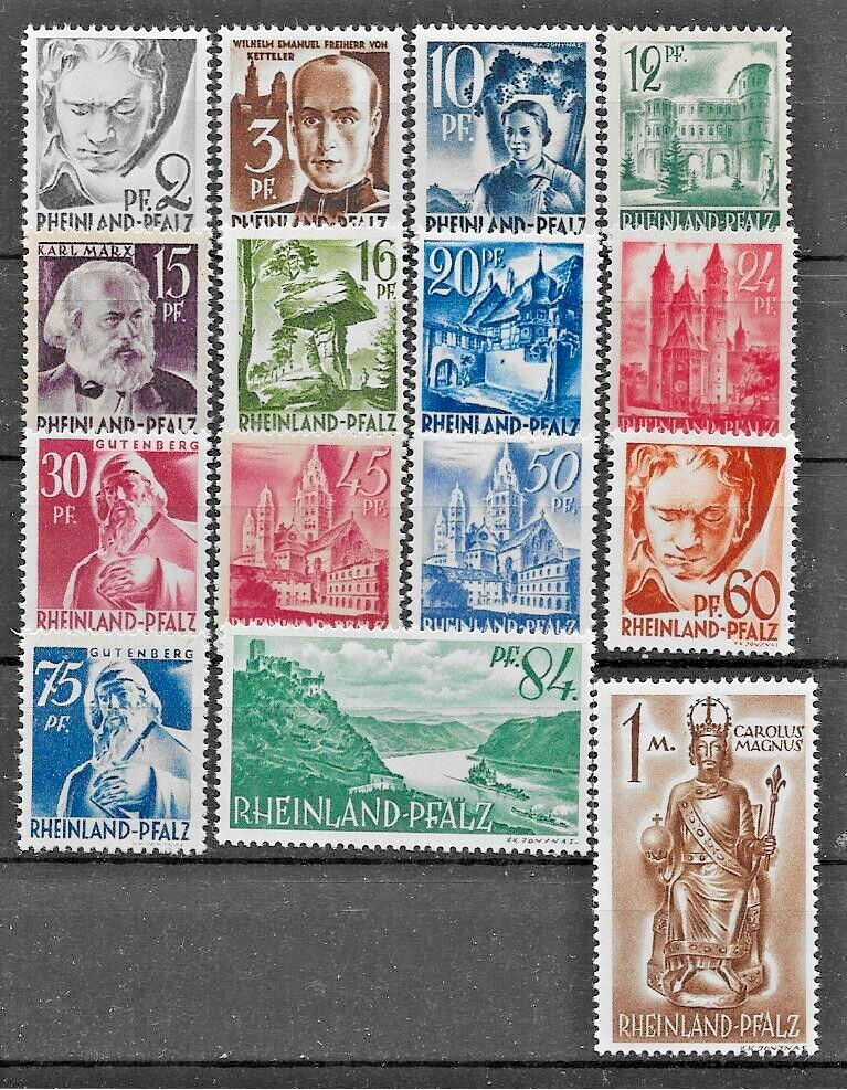 French zone of Occupation Rhineland 1947 Mi# 1-15 Full Set MNH **