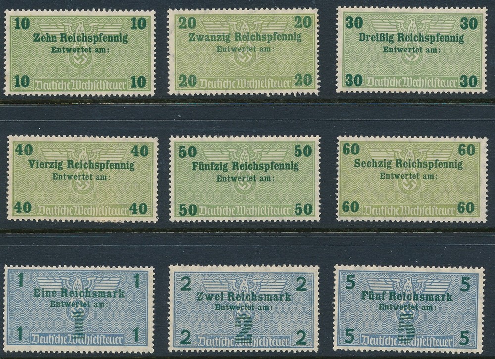 Stamp Germany Revenue WWII 3rd Reich Bill Exchange Fiscal Tax Selection 3 MNH