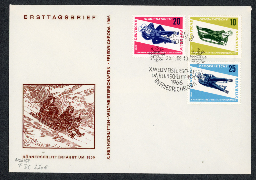GDR 1966 Luge World Championships FDC #808 809 810 Friedrichroda Berlin