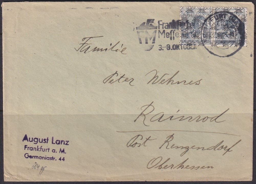 F-EX56615 GERMANY OCCUPATION BIZONE 1948 OVERPRINT TIPE I. 12pf SPECIAL CANCEL.