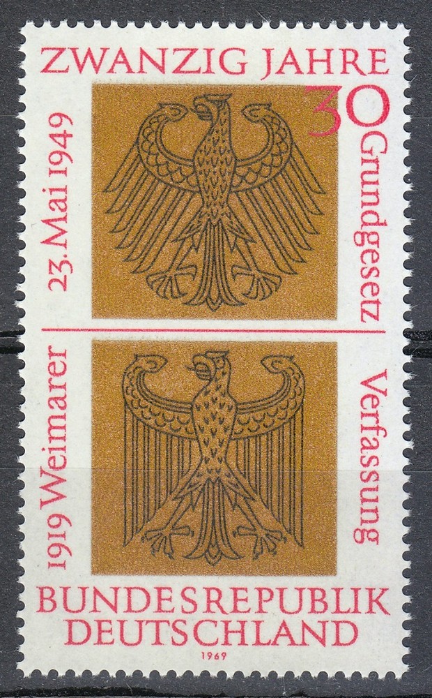Germany 1969 Mi 585 Sc 998 MNH Heraldic Eagles of Federal & Weimar Republics **