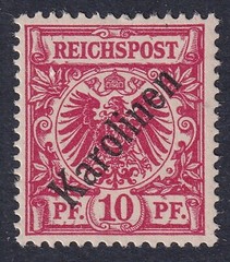 CAROLINE ISLANDS 1899 First Overprint 10pf Carmine SG 3 MH/* (CV £90)
