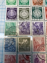 25 USED/Overstamped small Vtg 1950-1990 DDR East Germany stamps; $1 Ships/A DEAL