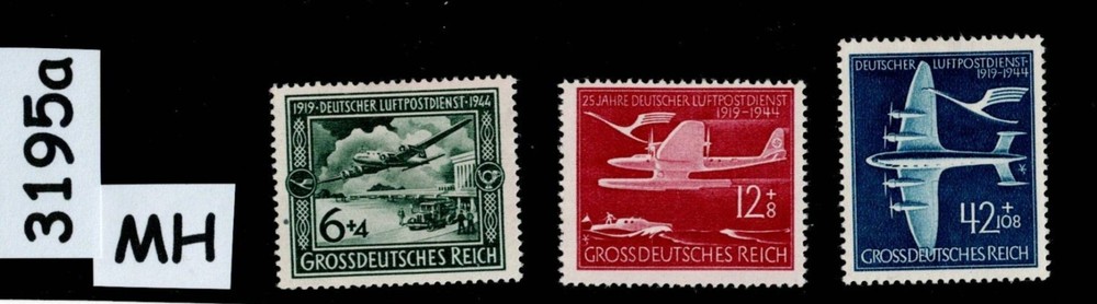 MH Stamp set Third Reich Germany 1919-1944 25th Anniv Airmail service #3195a