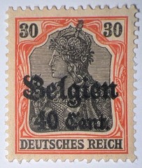 Travelstamps: Germany Offices in Belgium Stamps 30pf w/ 40c OP MOGH Wmk