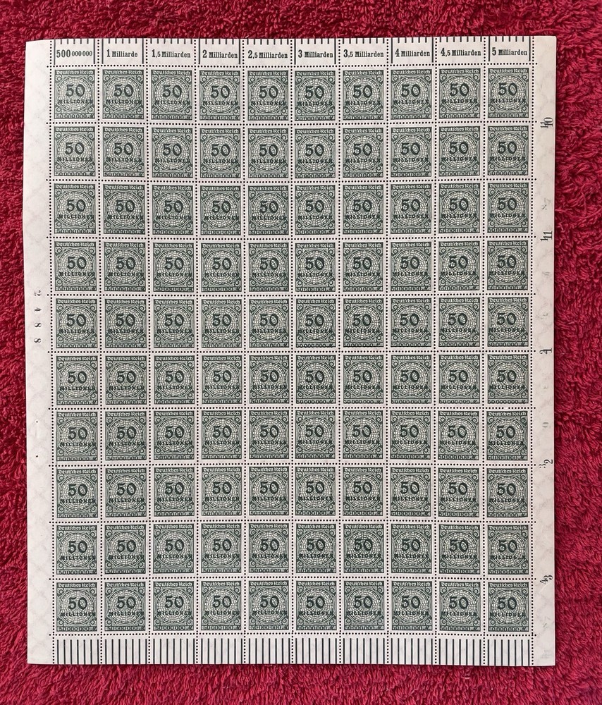 Germany #287, 50,000,000(!)marks, 1923 Hyperinflation Mint sheet/100 (R12-107/2)