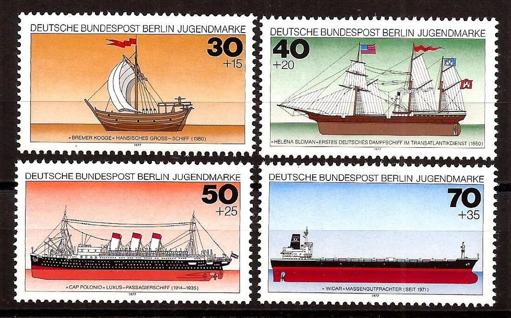 [B7718] Berlim, Full set 1977, MNH** Youth Welfare – Ships, boats