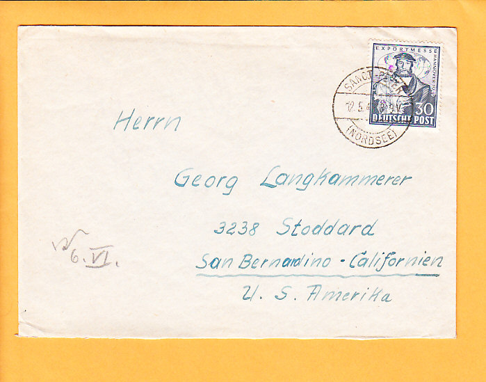 Germany Sanct Peter Nordsee 1949 Michel #105a Hannover 30p Correct Rate USA Z61