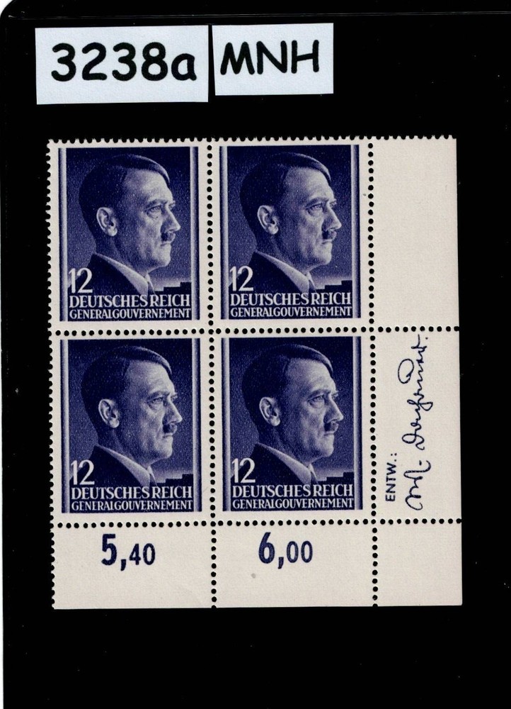 MNH stamp block Adolf Hitler Sc N80 12GR / 1941 WWII Occupied Poland #3238a
