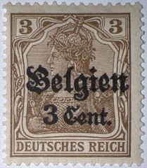 Travelstamps: Germany Offices in Belgium Stamps WWII, 3c on 3pf OP Mint MOGH Wmk