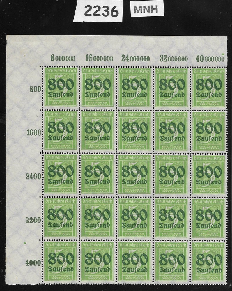 MNH stamp block Overprint 800K over PF05 Scott #261 German Republic 1923 #2236