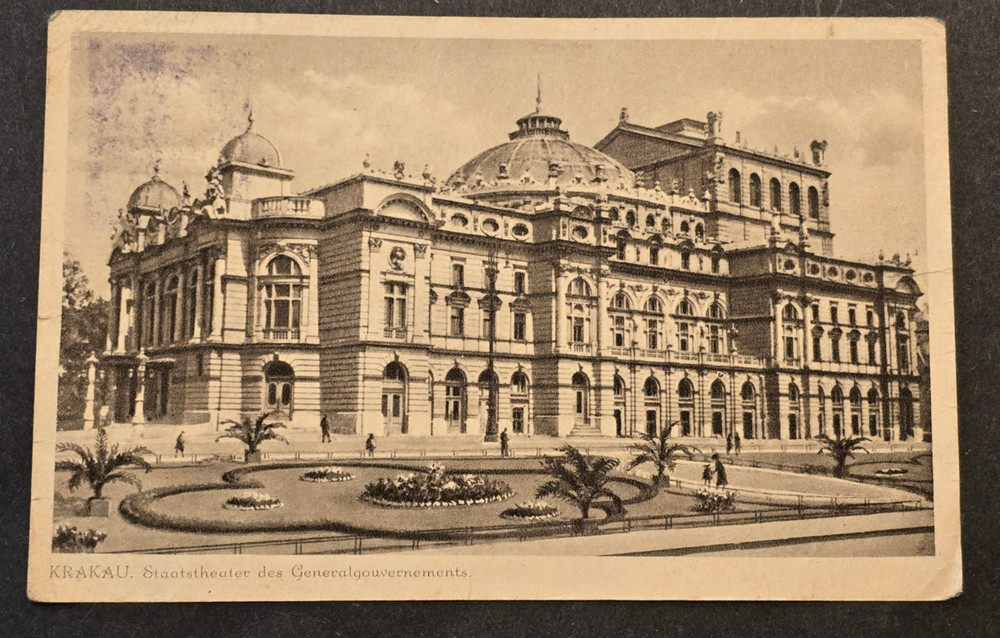 WW2 WWII Nazi German Third Reich Occupied Poland Krakau State Theater Postcard