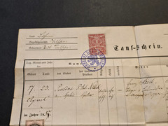 1857 Austrian Baptism Certificate Taufschein w Revenue Stamps Original