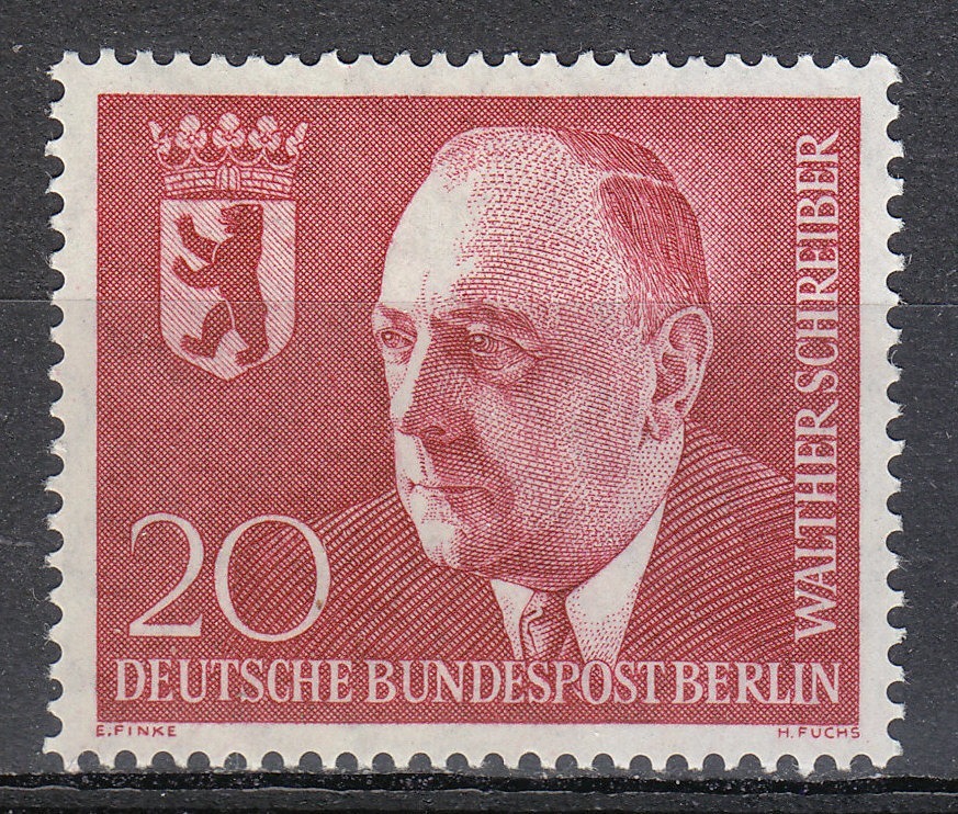 West Berlin 1960 MNH Mi 192 Sc 174 Dr Schreiber Mayor of Berlin .Coat of Arms **