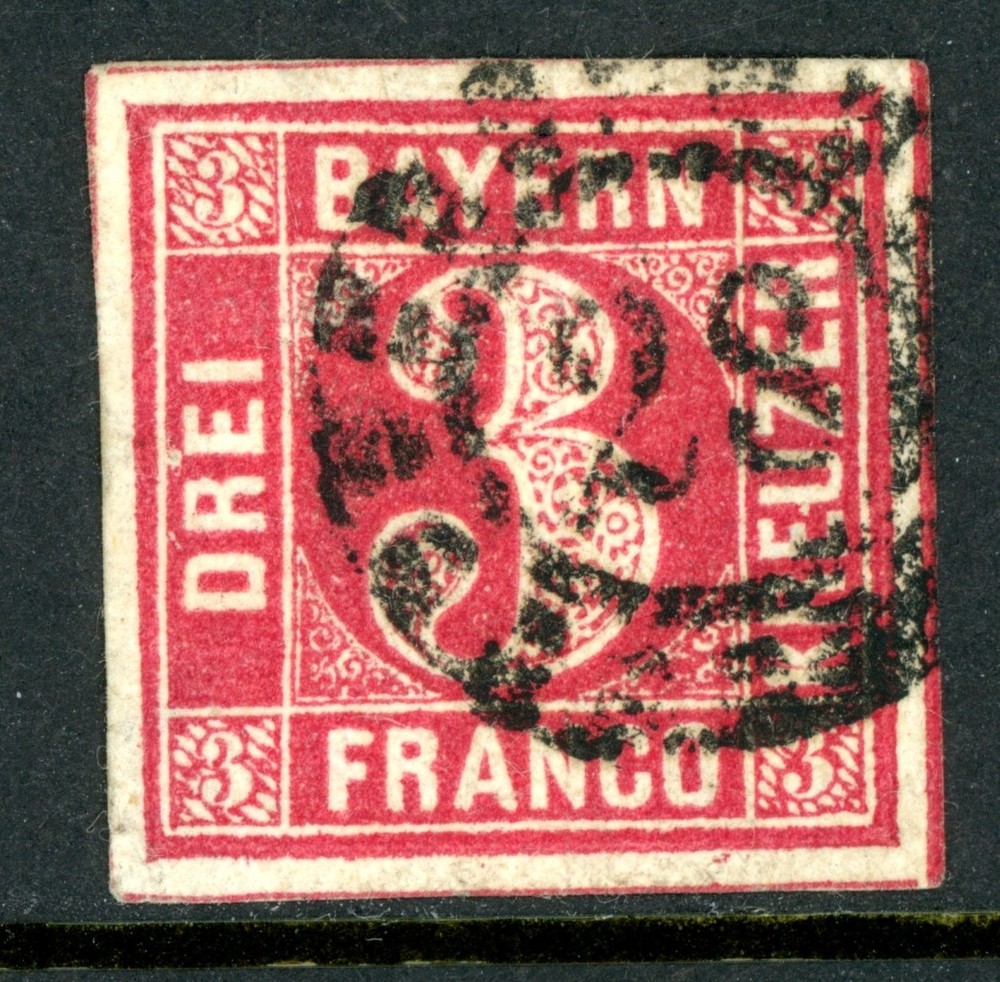 Germany States 1862 Bavaria 3 Kreuzer Carmine Scott #10 VFU K849