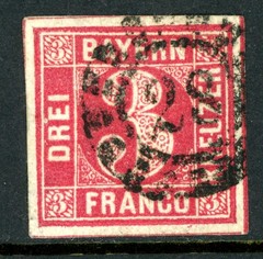 Germany States 1862 Bavaria 3 Kreuzer Carmine Scott #10 VFU K849