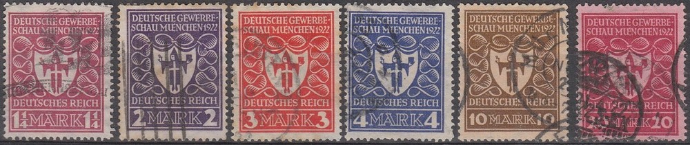 Stamp Germany Reich Mi 199-204 Sc 212-5 1922 Expo Munich Coat of Arms Used