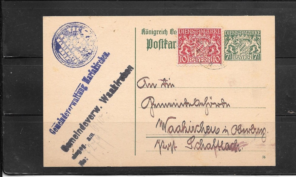 BAVARIA 1919 POSTALLY USED STAMPED POSTCARD 5PF POST CARD OLD ANTIQUE