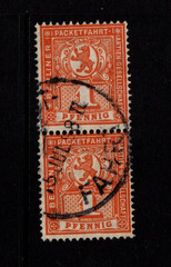 Germany Late 1890s 1p Dk Orange Berlin Post Horiz Pair / Wmk Step Lines – S58669
