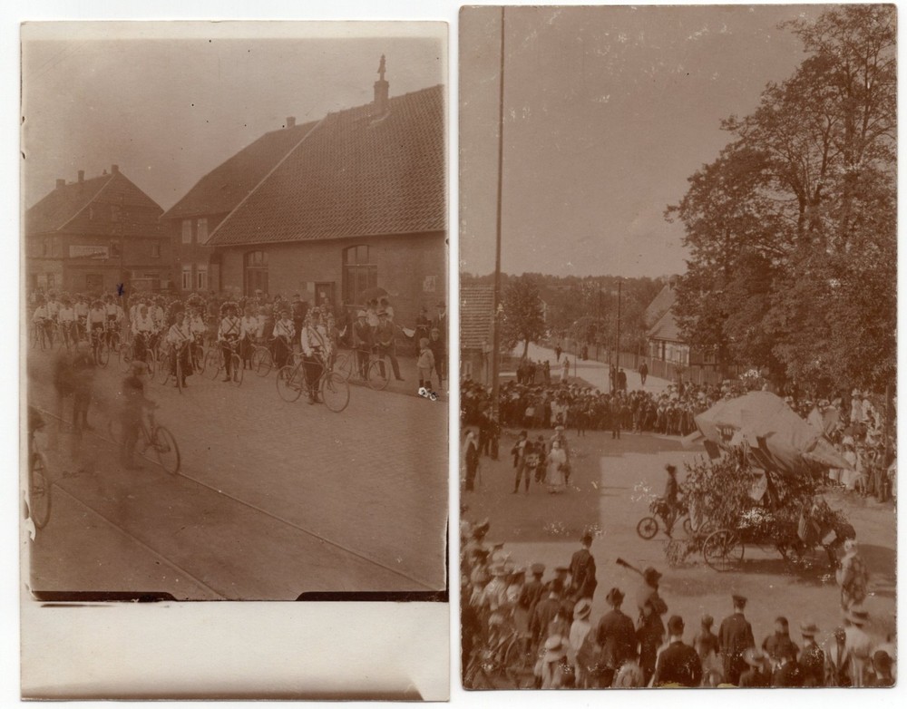 Ca 1920 Freiberg Germany RPPC Pair Bicycle Parade Graf Zeppelin Float Real Photo